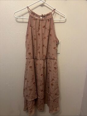 Maurices Rose-Print Mauve Halter Tiered Dress